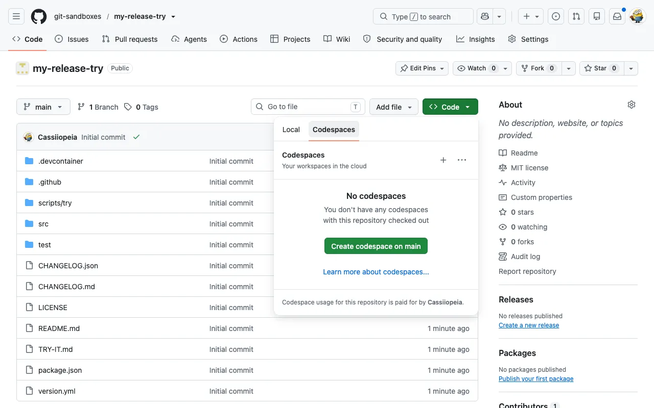 Open a Codespace on your copy